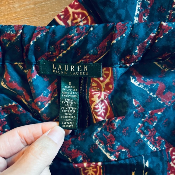 Ralph Lauren Blue & Red Tribal Print Lightweight Silky Tapered Pants Size 6 - Picture 3 of 9